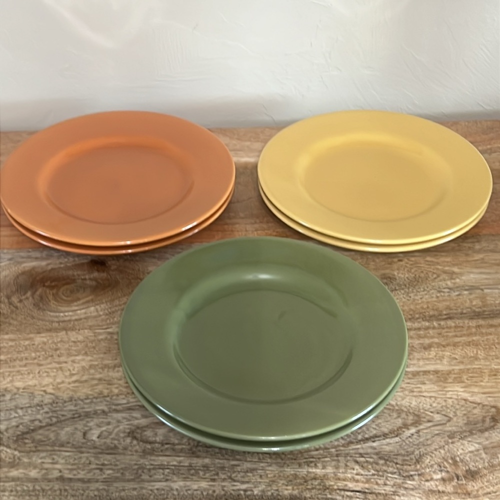 Set 6 Pier 1 Bohemian Ironstone Assorted plates Retired Yellow, Green and Orange